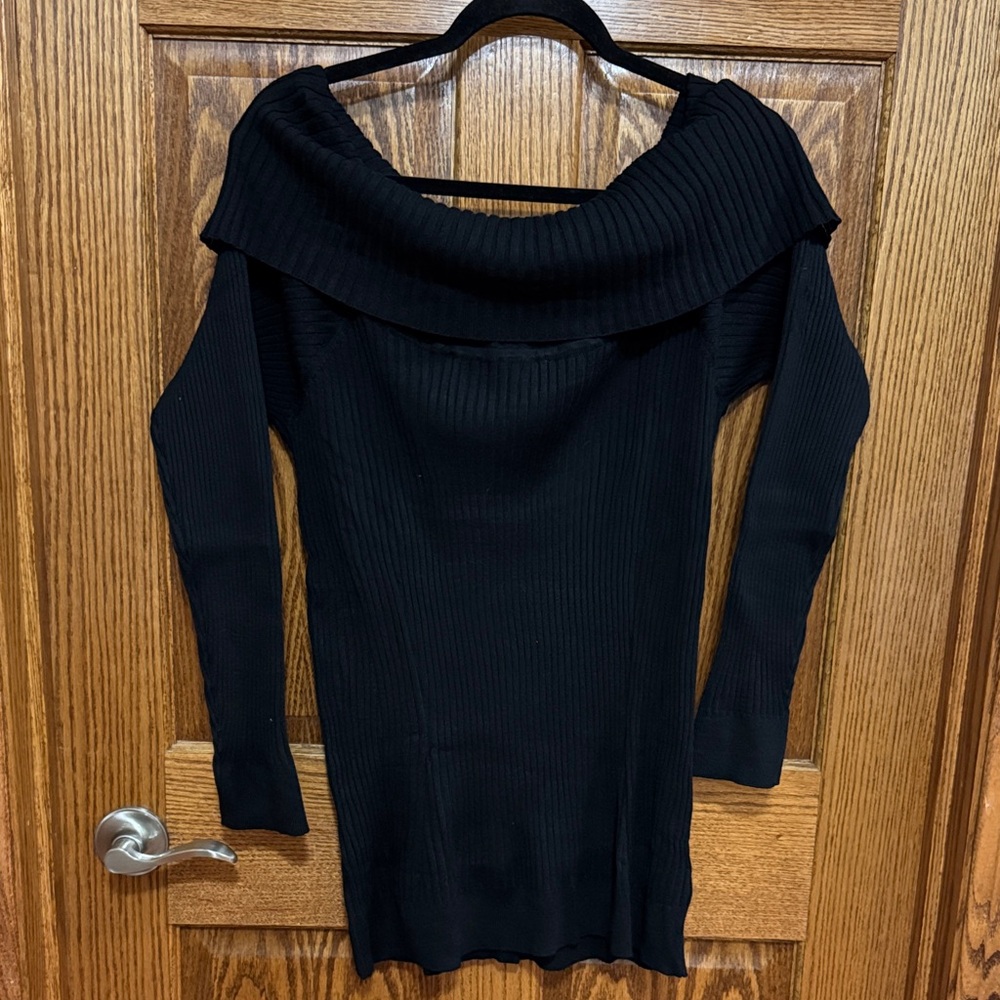 Lane Bryant Black Off-the-Shoulder Ribbed Knit Sweater